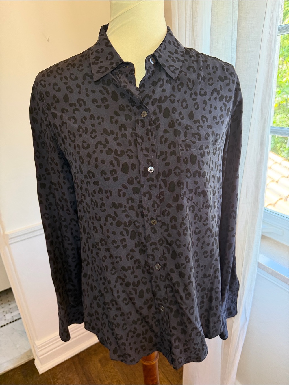 Rails Kate Onyx Cheetah Print silk Button-Up Blouse